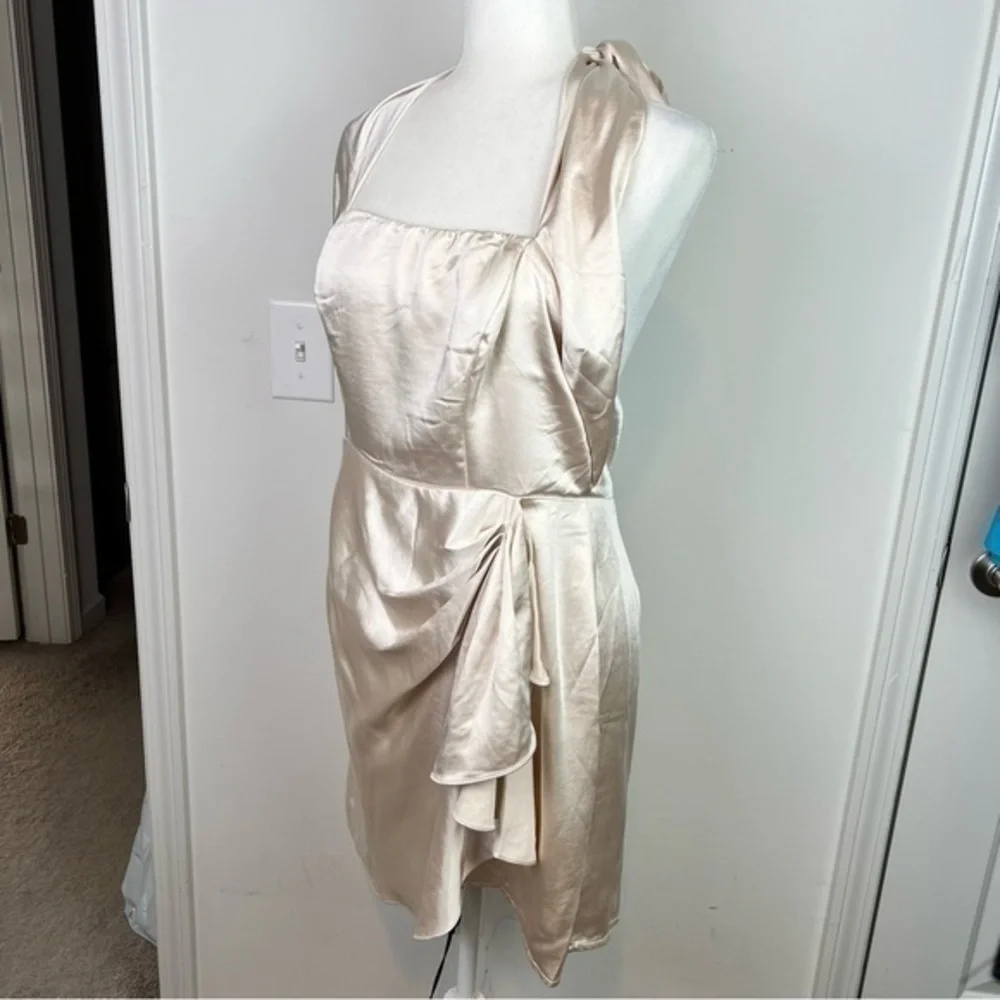 Selfie Leslie dress womens large Halter Draping Champagne Color Romantic - Picture 3 of 10